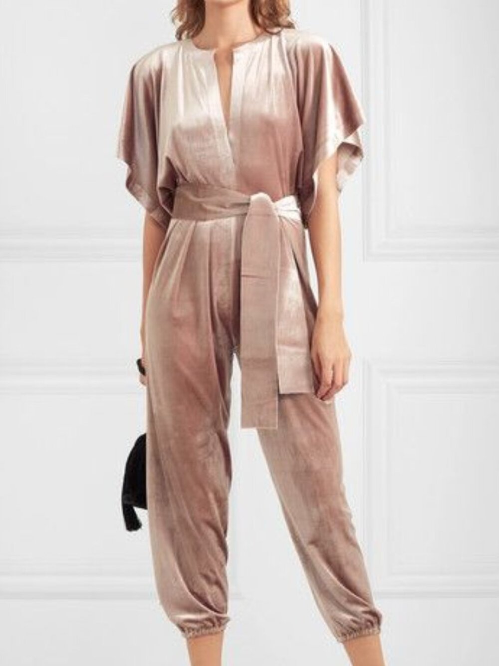 Norma Kamali Blush Pink Rectangle Velvet Jumpsuit Size Small